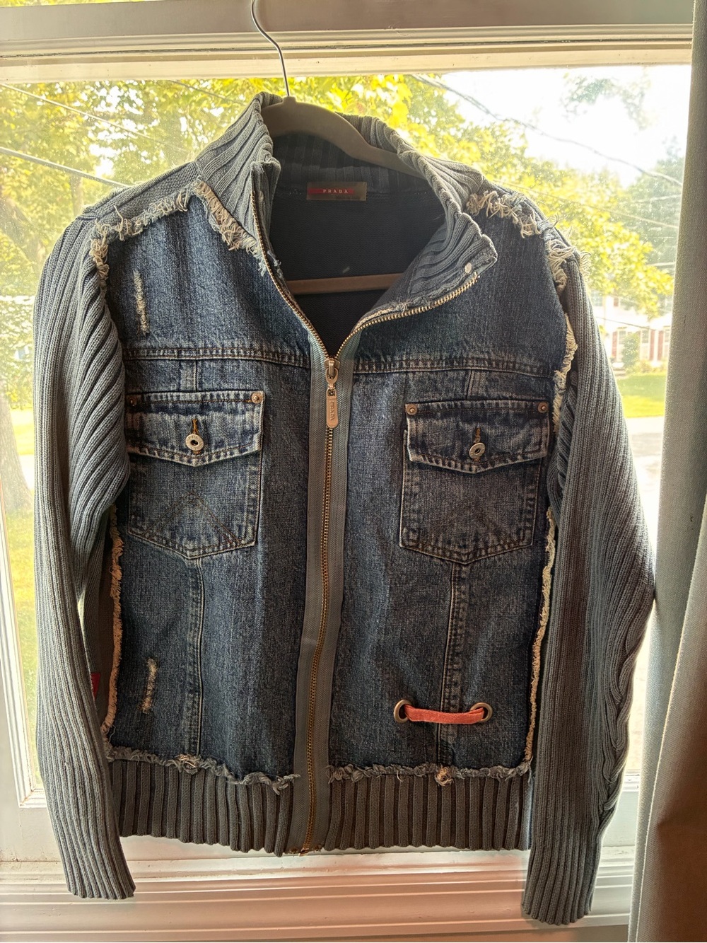 Prada Blue Denim & Gray Knit Zip Jacket
